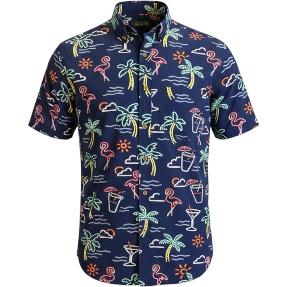 Chubbies Mens Medium Top Button Down The Nutter Weekend Shirt Neon Flamingo